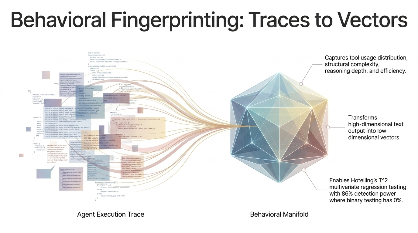 Behavioral fingerprinting pipeline from agent execution traces to a lower-dimensional behavioral manifold