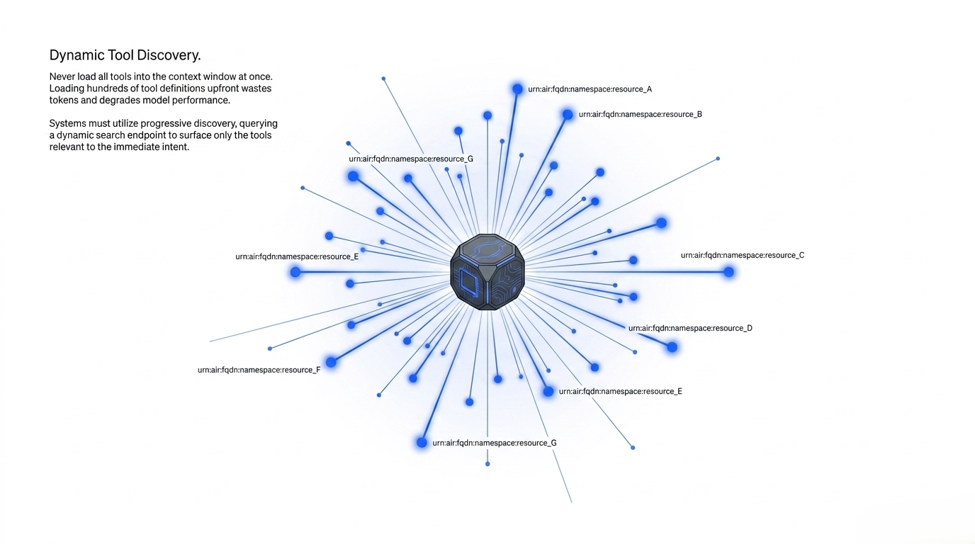 Dynamic tool discovery across a large capability namespace