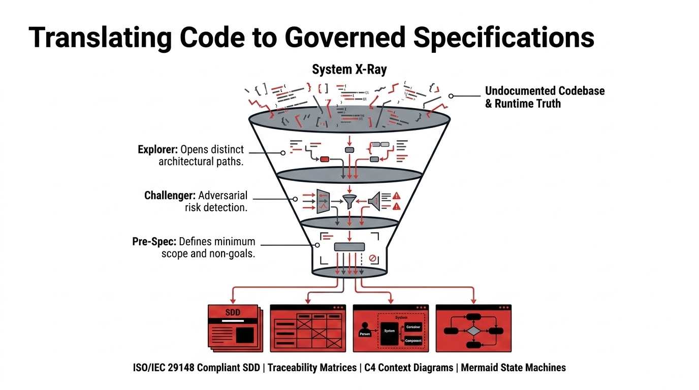 Translating undocumented code into governed specifications