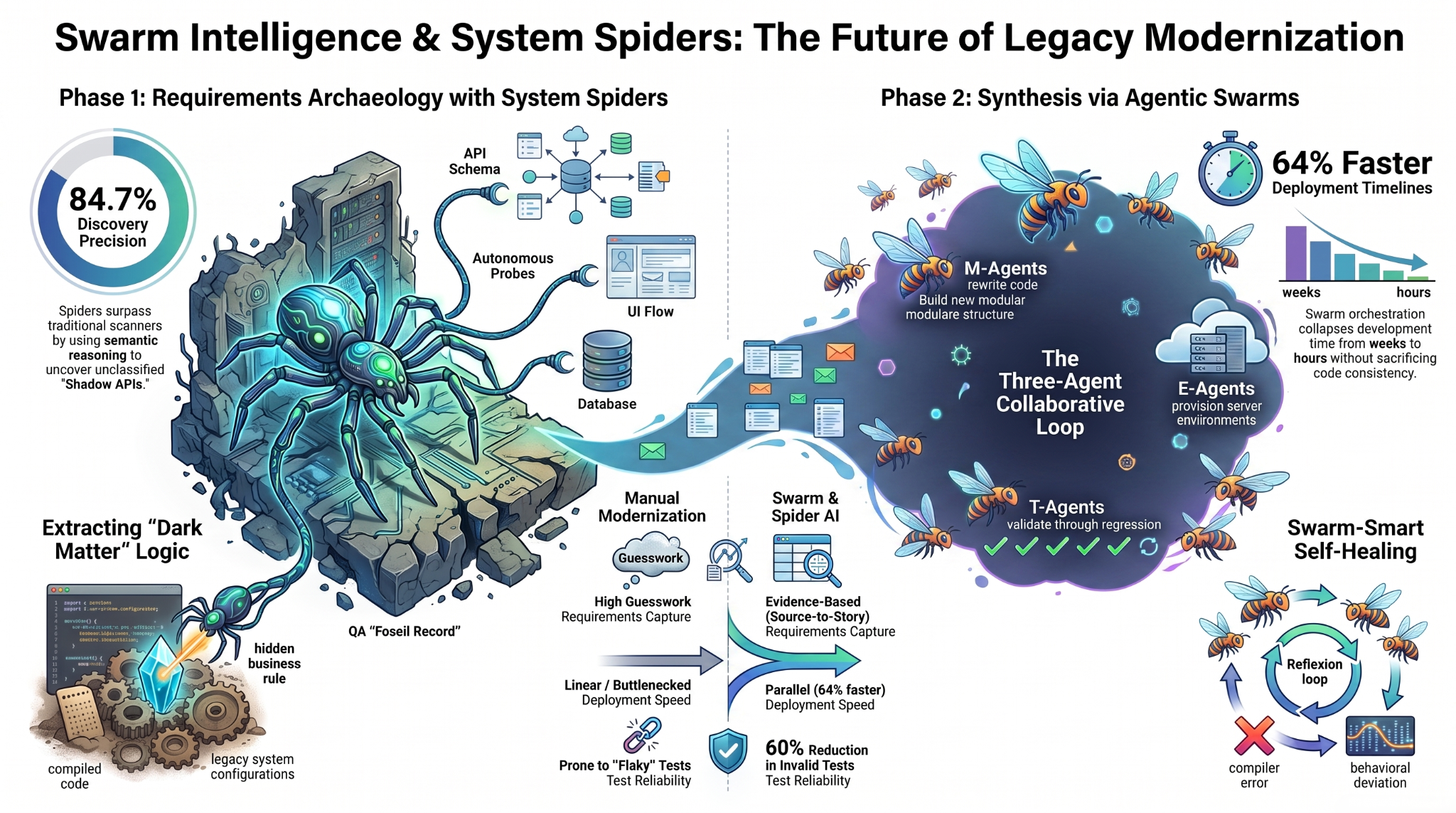 Swarm intelligence and system spiders for legacy modernization