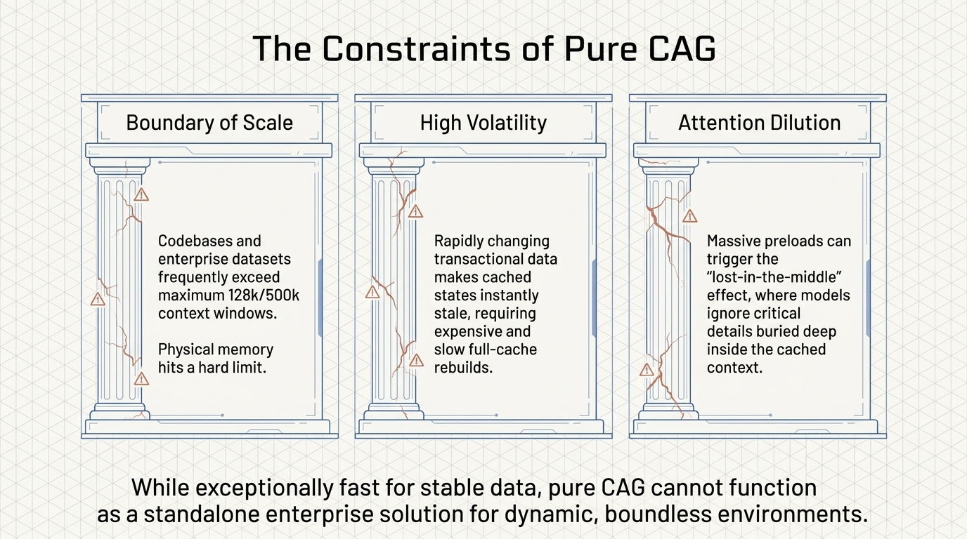 Constraints of pure Cache-Augmented Generation